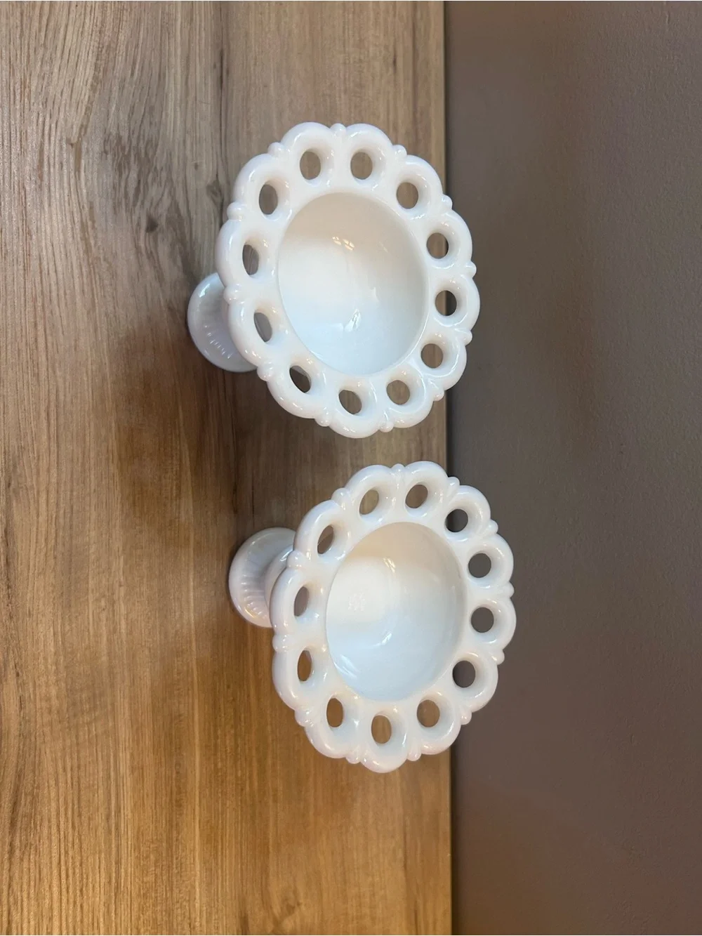 White Milk Glass Candlestick Holders - Pair